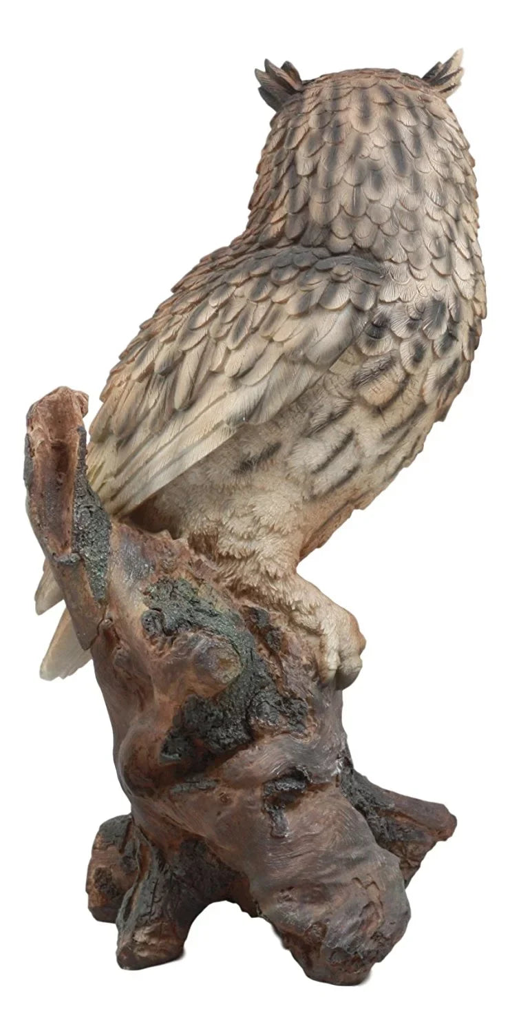 Taxidermy Glass Eagle Nocturnal 14.25"Tall Owl Realistic On Owl Tree Statue With Ebros Nature Lifelike Eyes Figurine Wildlife Perching Eurasian
