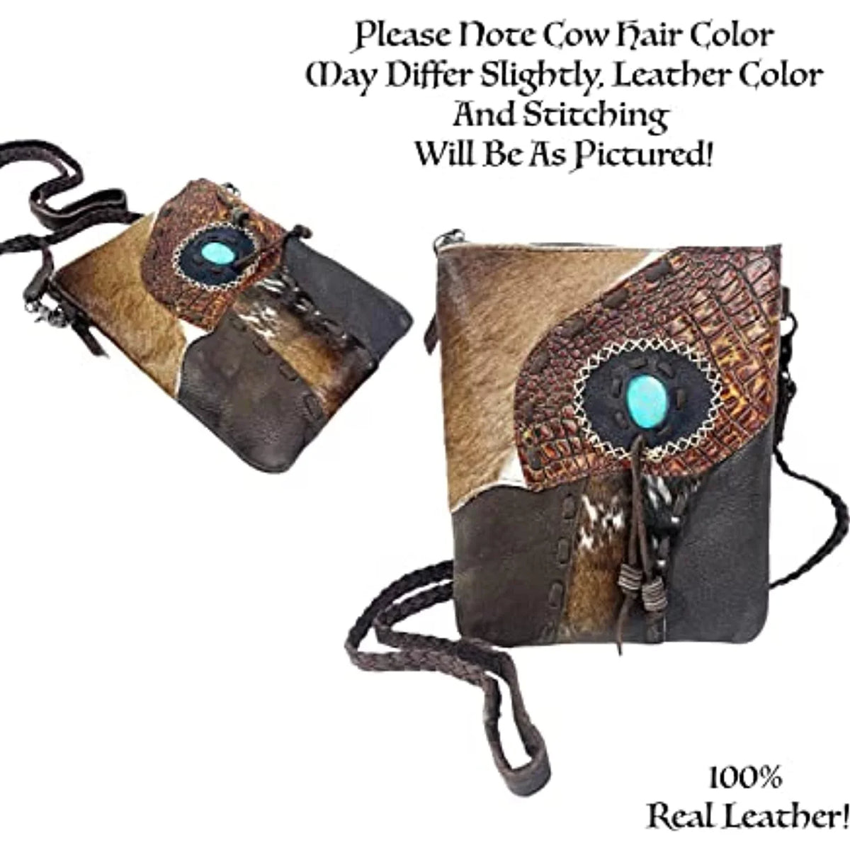 Brown) Tassel Cowhair Tooled Handbag Purse (Dark Bag Teal Tote Hand Western Crossbody Urbalabs Stone Purses Stitched Leather