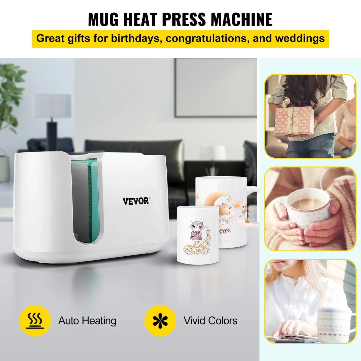 Family Machine, Press Presser Press Friends 11-15oz, DIY Sublimation Mug Machine Printing Press Presents Transfer One-touch Portable Cup Mug Coffee Easy Heat with VEVOR as Mug Gi Pro Button, Automatic