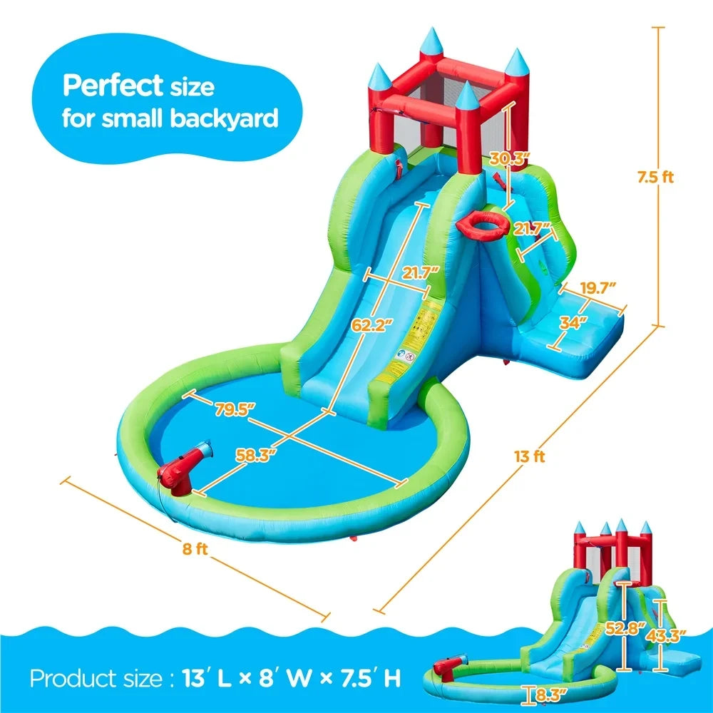 Cyan Wall, Climbing Inflatable Water with Topeakmart Slide