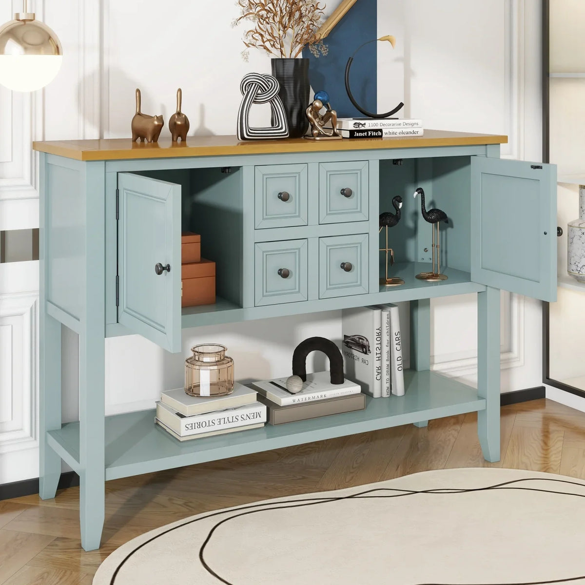 and Small Living OLD Table Kitchens Vintage for and Shelf Gray Drawers Rooms Ample Cambridge Console Entrances Storage Bottom TREXM WF190263AAE) with Series (Antique SKU Four